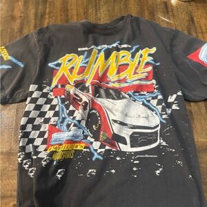 PacSun Black Graphic Tee with Blue and Yellow Accents